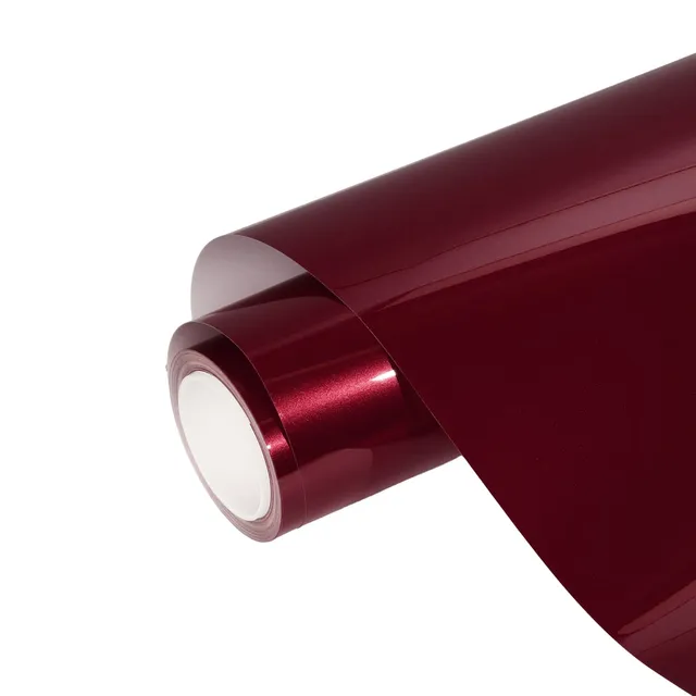 Ravoony Glossy Metallic Dark Cherry Red vinyl wrap film texture — Specced